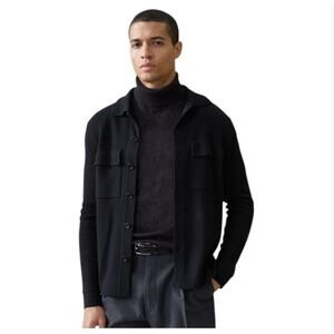Autumn Cashmere Men's Milano Stitch Shirt Jacket Black Medium